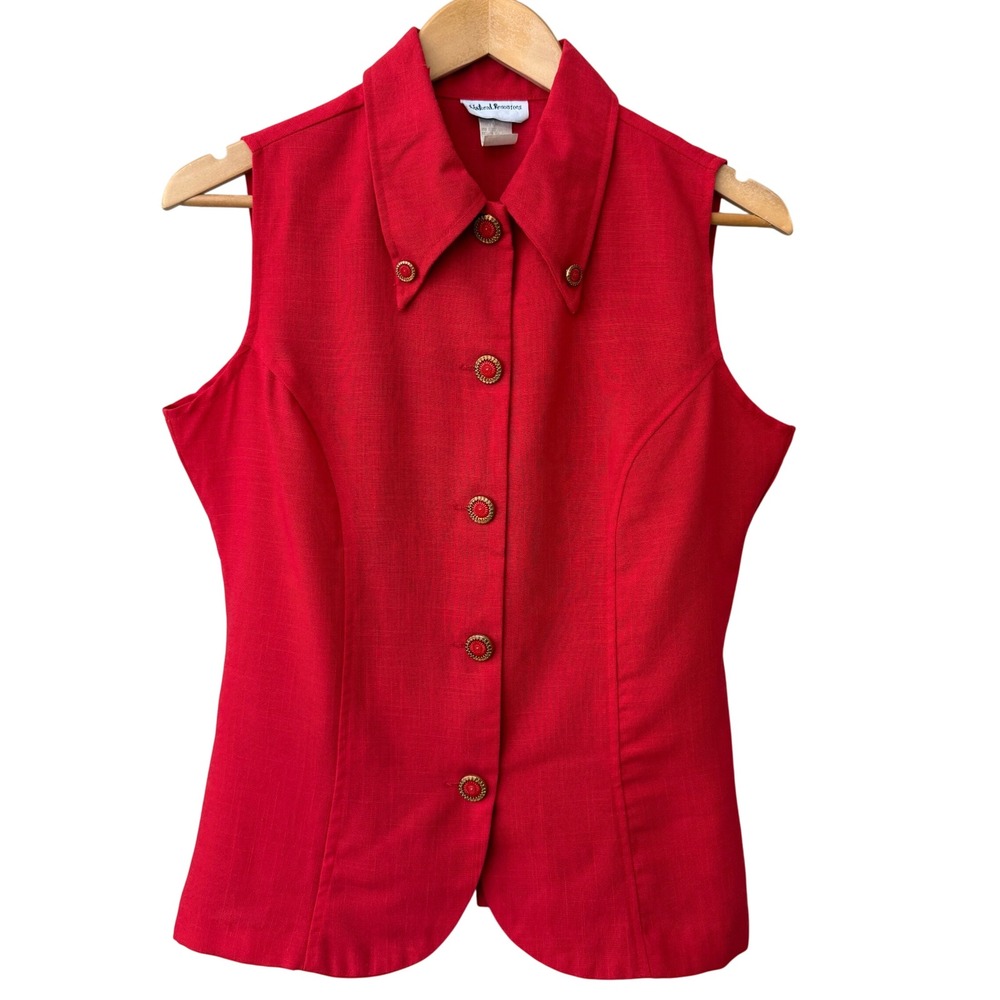 Natural Resources Vintage 90s Red Sleeveless Button Front Vest Top Medium USA